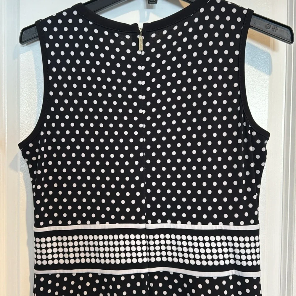 Michael Kors black white polka dot fit and flare sleeveless dress medium petite